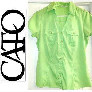 CATO Button Down Blouse Small, Lime Green